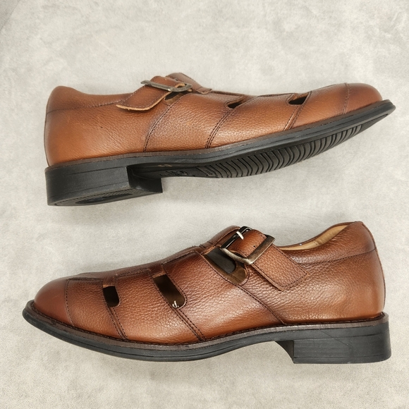 Flag Sandals Men\'s 9 Brown Cigar Leather Monroe Fisherman Casual Chic New $170 main image 15